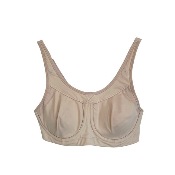 Athleta tan underwired t-bird sports bra removeable pads hook closure 34B - Picture 1 of 7